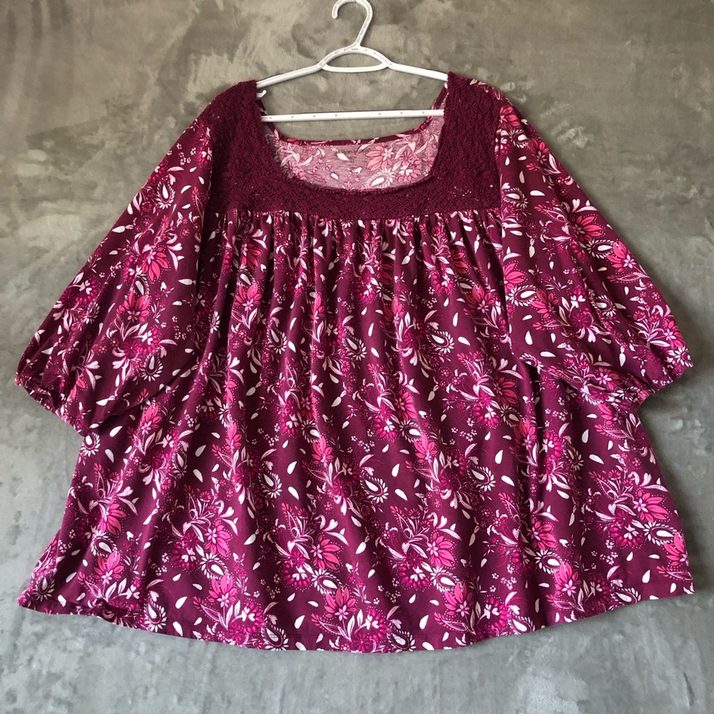 Woman Within Women Blouse Size 4X Floral 3/4 Sleeve Paisley Summer Plus Size
